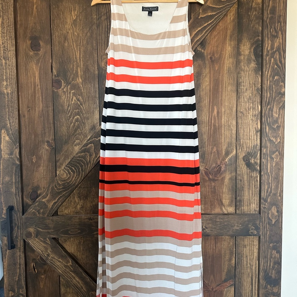 Jessica Howard White and Orange Sleeveless Scoop Neck Sundress